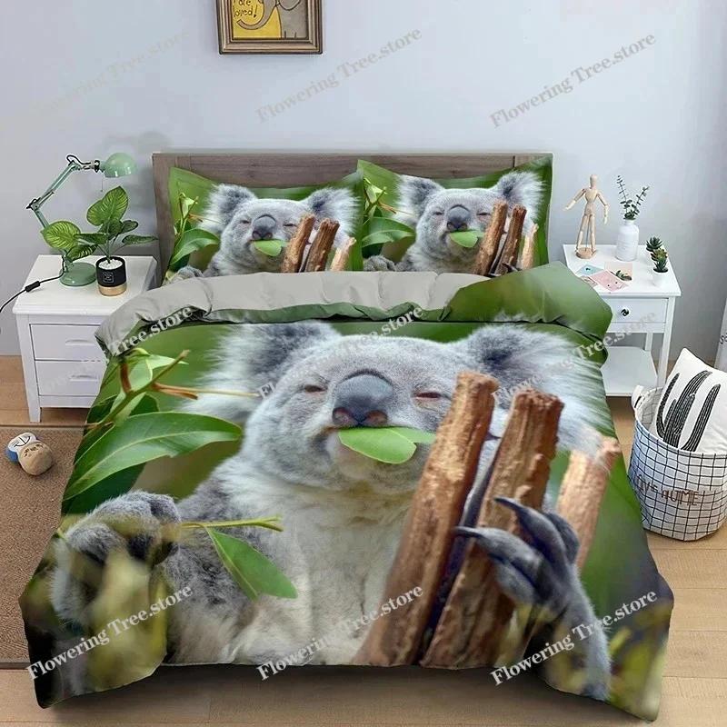Cartoon Koala Duvet Cover King Queen Lovely Animal Bedding Set for Kids Teens Adults Wildlife Quilt Cover with Pillowcase