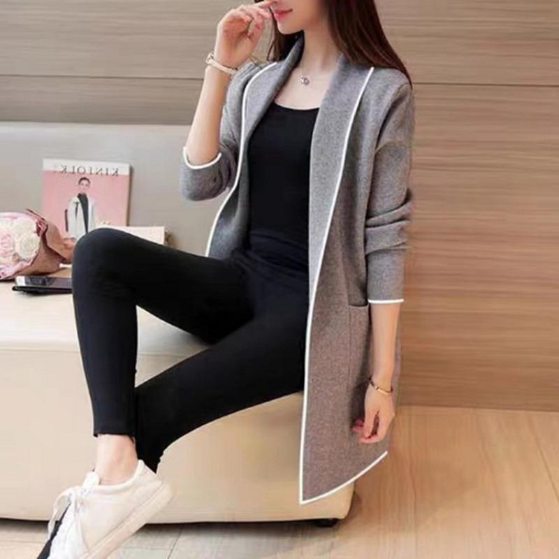 

Spring Autumn Loose Casual Patchwork Cardigan Sweatshirt Women Long Sleeve All-match Outwear Coat Top M
