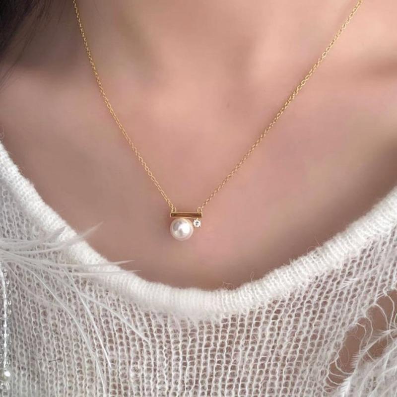 French Muse~ Super Sparkling Zircon Pearl Necklace Light Luxury Delicate Clavicle Chain Fashion Versatile Necklace Women