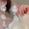 Seaside vacation style flower shell fringed long earrings stud earrings women's earrings design sense