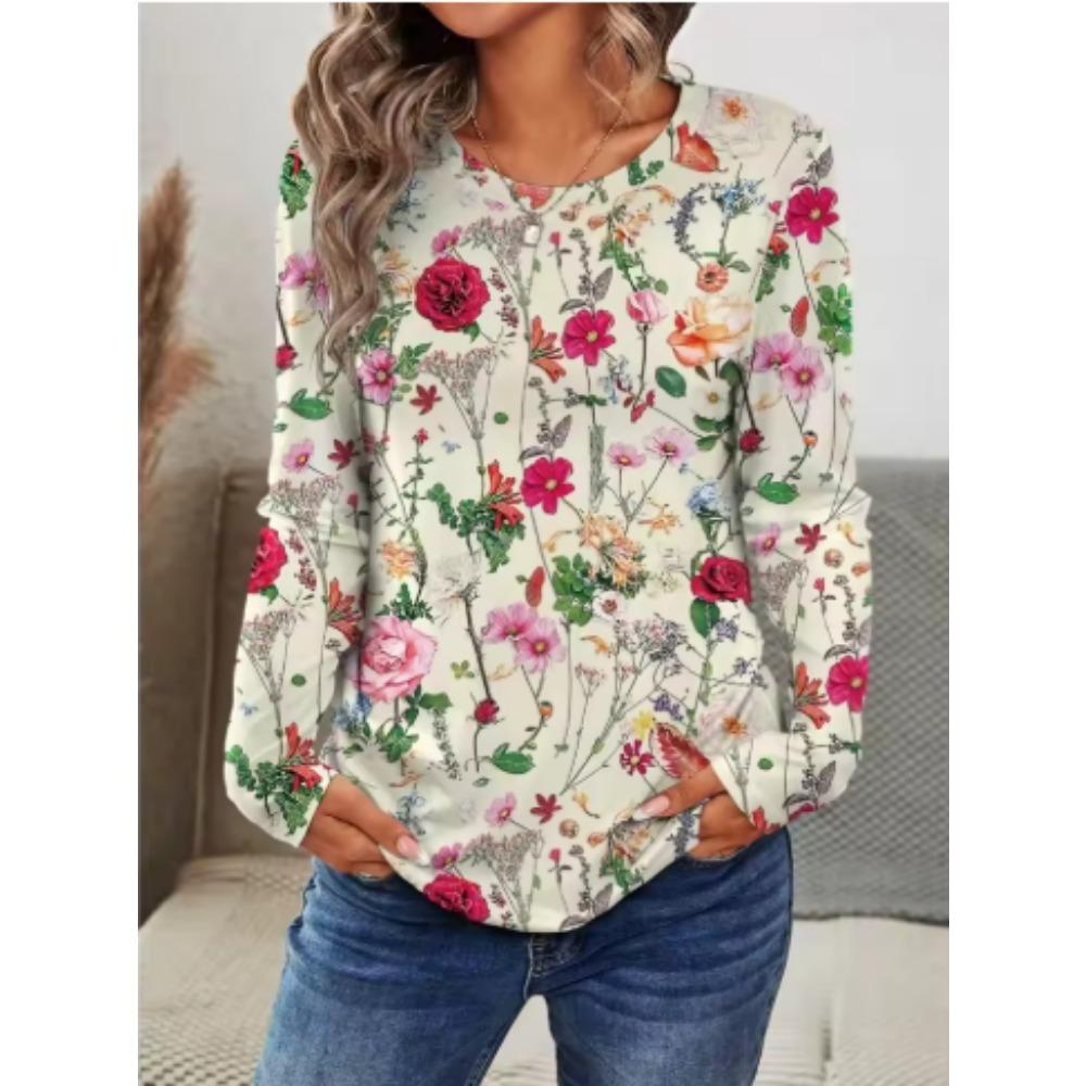 

Женская футболка 3D печать с цветовым блоком модная с длинным рукавом круглым вырезом обычная кофта праздничные выходные весна и осень XL