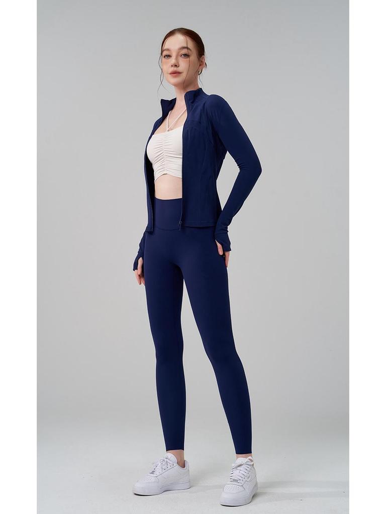 Women's High Neck Spliced Running Jacket: Slimming, Thickened Fitness Wear with Thumb Holes for Autumn/Winter