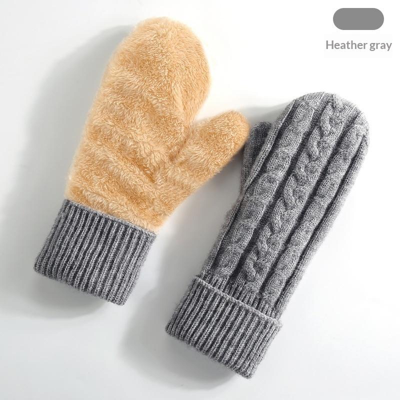 New Knitted Gloves Winter Double Layer Velvet Thickened Warm Cover Gloves Finger Gloves