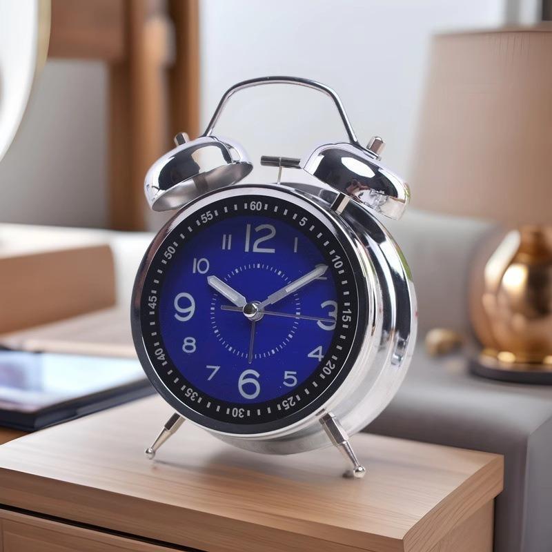4 Inch Metal Twin Bell Alarm Clocks Loud Volume Alarm for Students Wake Up Clock with On Off Timer Home Bedroom Desktop Clock