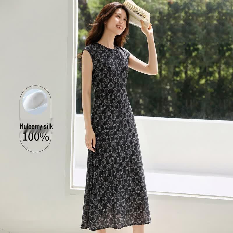Elegant 6A Grade Mulberry Silk Floral Print Dress