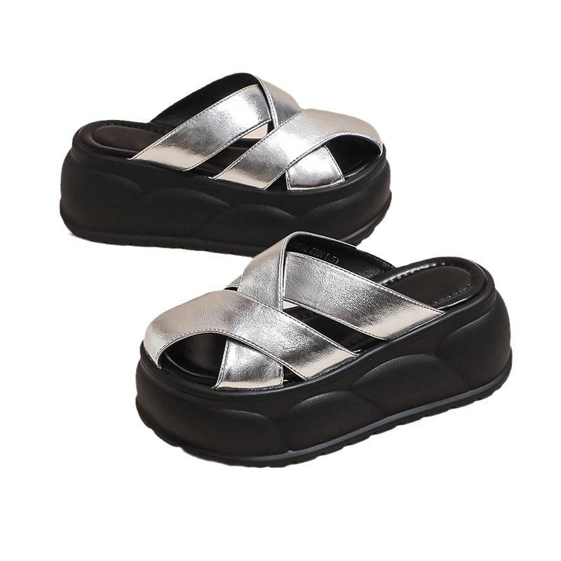 Real soft leather bag head half slippers women's outer wear 2025 summer new thick-soled comfortable fashionable versatile soft-soled slippers