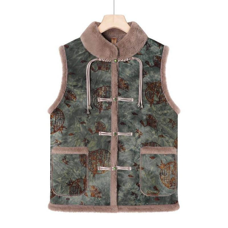 Home velvet padded vest jacket women's warm outer wear floral cotton vest autumn and winter wear