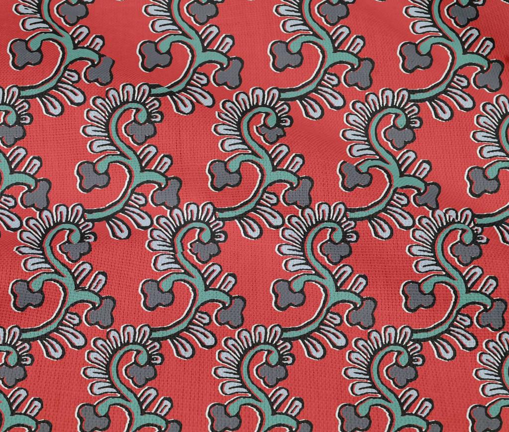 oneOone Cotton Flex Fabric Spiral & Floral Block Printed Craft Fabric BTY 40 Inch