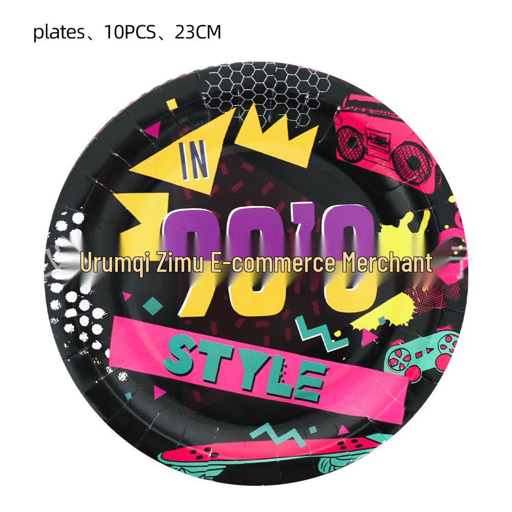 90s Hip Hop Birthday Party Tableware Set: Plates, Cups, Napkins, Tablecloth