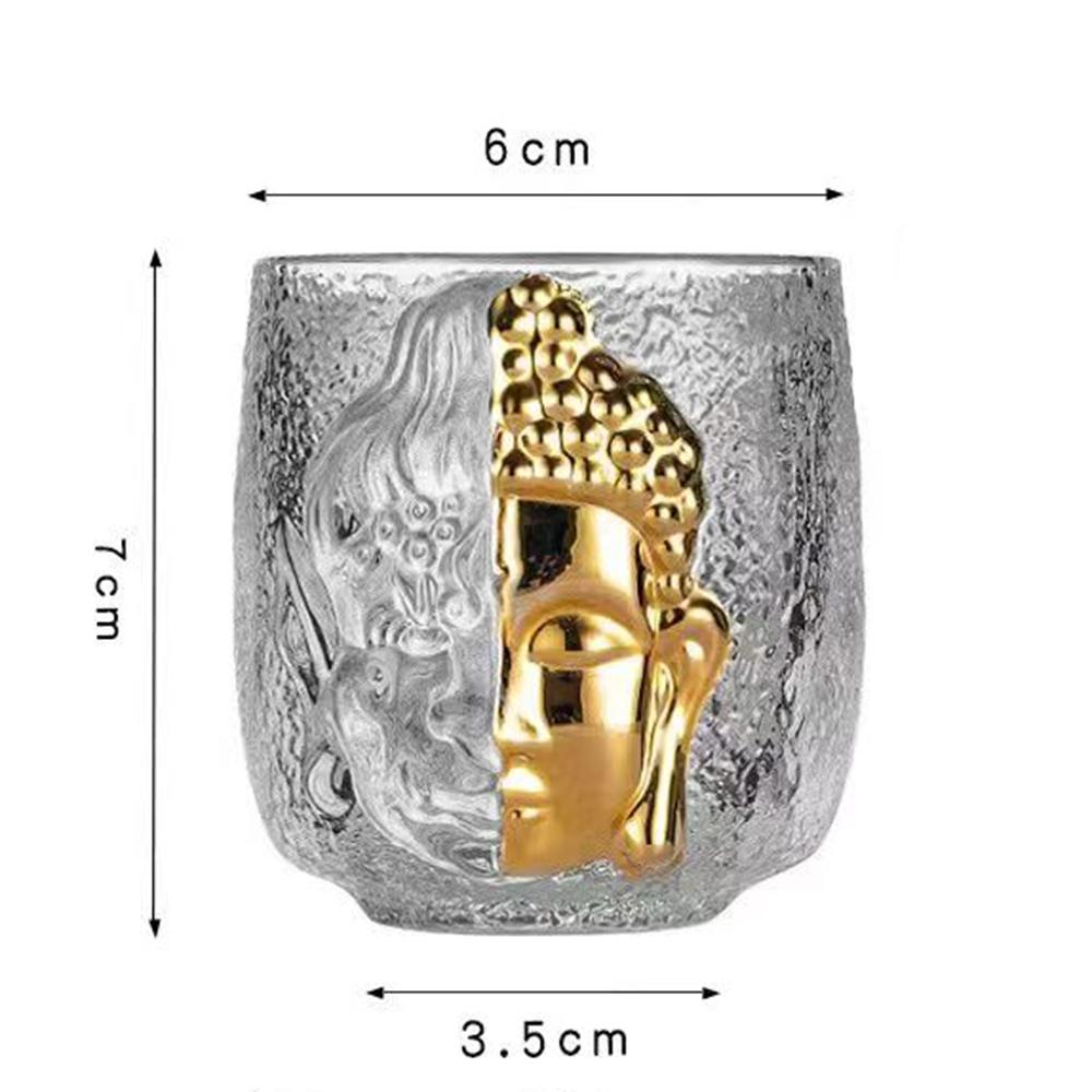 2pcs, Zen inspired glass teacup,Buddha head crystal glass master cup, Bar relief wineglass, Kung Fu tea set for home, 100ml