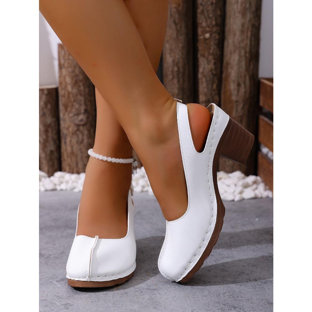 Plus Size Women Retro Block Heel Sandals, Buckle Design Comfort High Heels Outdoor Beach Vacation Shoes