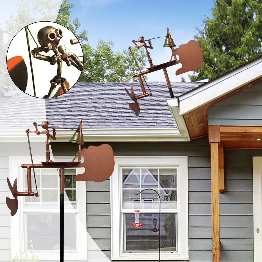 Handmade Metal Drummer Windmill, Drummer Windmill Garden Decoration, Percussionist Music Figurines,Fun Wind-Powered Sculpture