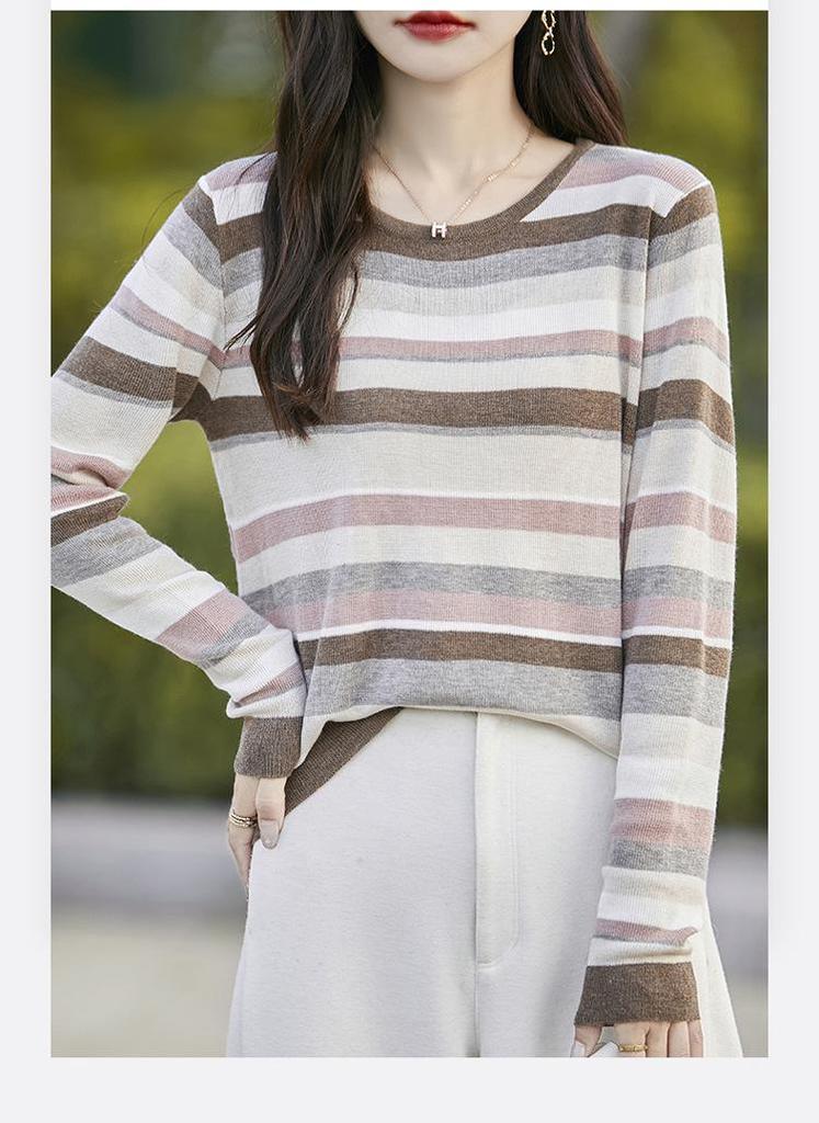 2024 Women's Striped Long-Sleeve Knitwear: Soft Slim Fit Sweater for Layering