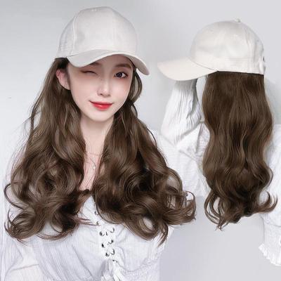 Natural Black Long Wavy Synthetic Wig, Baseball Cap, Adjustable Girls Cap