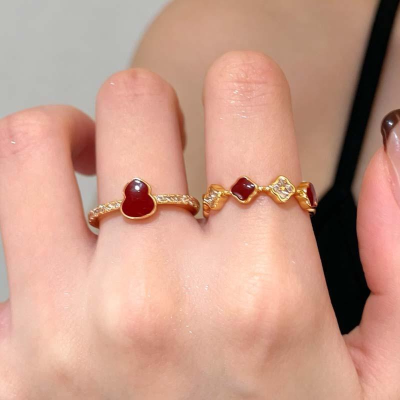 Elegant Chinese Red Gourd Open Ring - Unique Women's Design for New Year