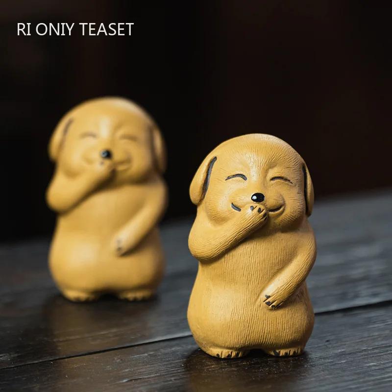 ישינג חרס סגול חיית מחמד לתה גלגל המזלות הסיני פסל כלב קישוטים פסל ידני דמות תה יצירות ידניות קישוט למערכת תה בר מזל