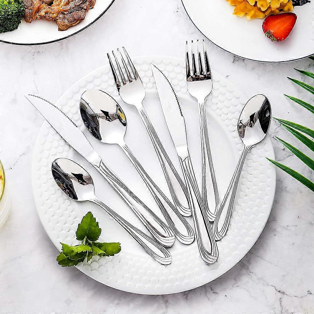 24 Piece Flatware Set Stainless Steel Cutlery with Knife Fork Spoon Teaspoon Dinnerware Cutlery Set with Gift Box