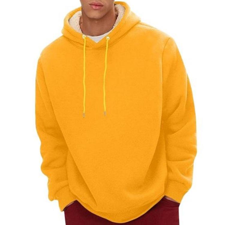 

Winter Thermal Hoodie for Men Plush Lined Solid Color Loose Fit Long Sleeve Casual Top with Drawstring and Elastic Cuffs Daily Wear L жёлтый