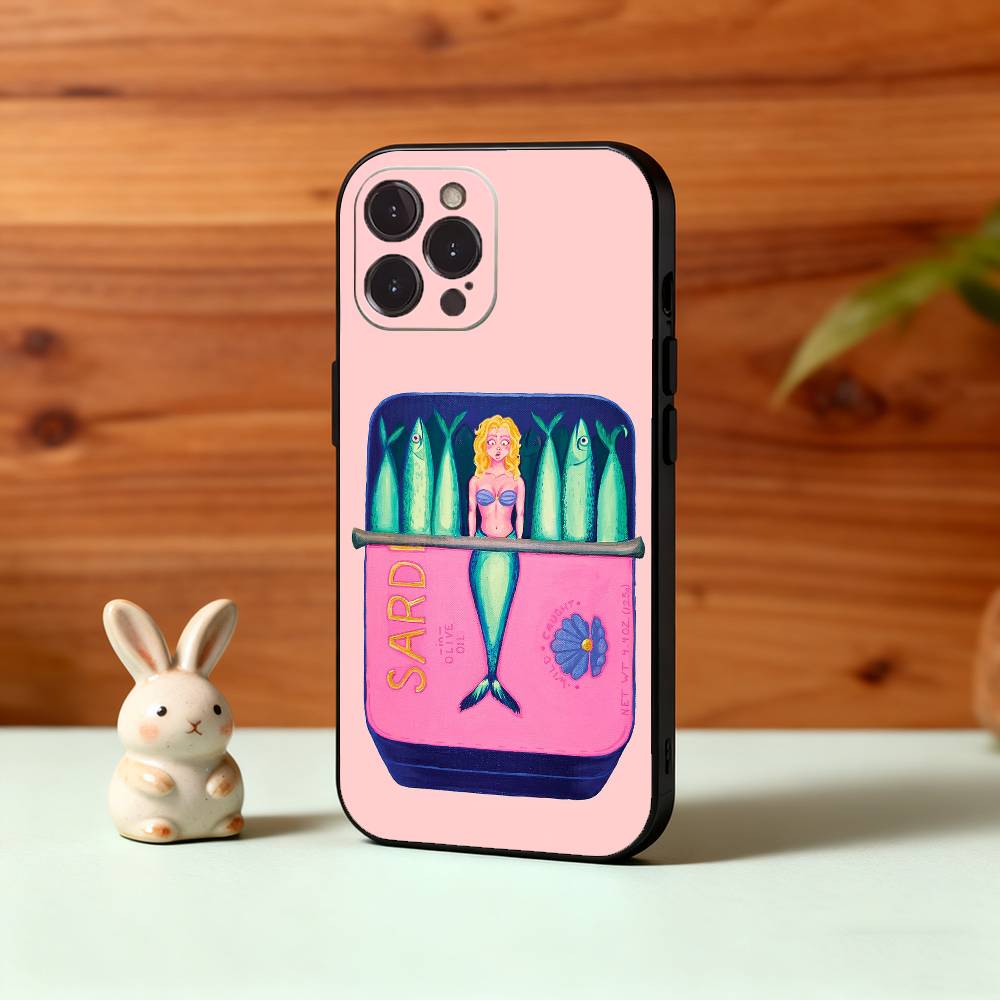 V-Vintage Canned Sardines Phone Case For iPhone17,16,15,14,13,12Plus,Pro Max,XS,5G Soft Silicone Black Cover