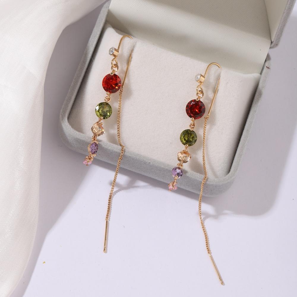 

1 пара цветных круглых кисточек с кубическим цирконием, длинные висячие серьги-капли для женщин, пирсинг, серьги, аксессуары для ушей, ювелирные изделия разноцветный