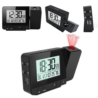 Projection Alarm Clock Backlight Desk Clock 180° Rotatable Projector 12/24H USB Charger 4-Level Brightness Dimmer for Bedroom