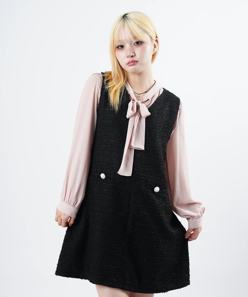 Starry Eyed Pearl Pocket Tweed Dress (Black)