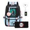 Two-dimensional Peripheral Day Man Ghost Extinguishing Backpack Pencil Bag Large Capacity Student Leisure Schoolbag with USB Port