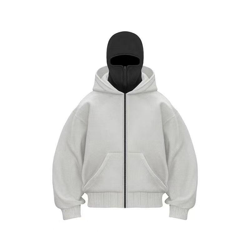 

Худи на молнии с интегрированной маской для лица, унисекс - Свободный крой, карман-кенгуру, мягкая ткань для повседневных и городских модных образов XXL серый