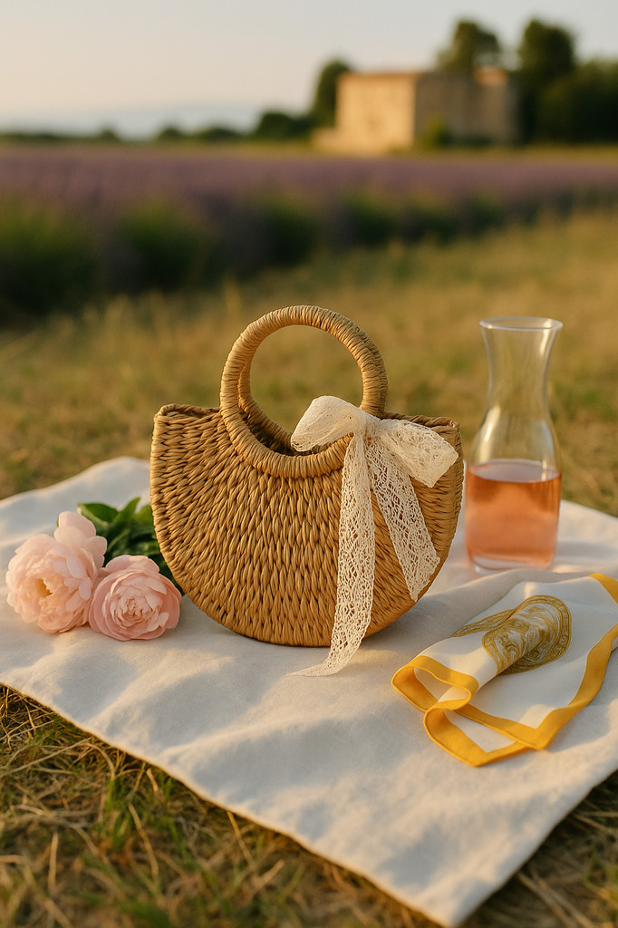 Handgemachte halbrunde Rattan gewebte Strohtasche Sommer Damen Top Henkel Handtaschen Totes Mädchen Strand Handtasche Frühling Picknick Boho Tasche