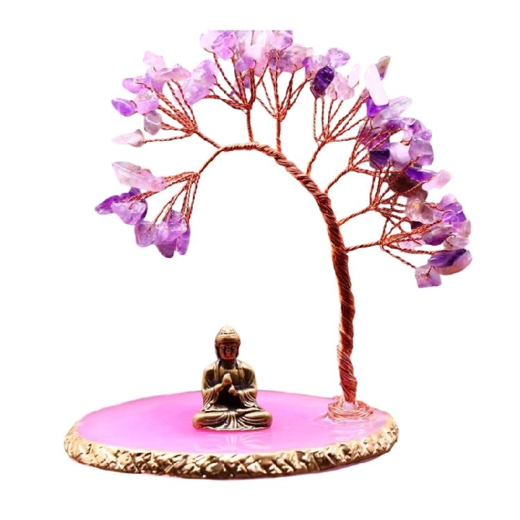 Buddhas Statue and Crystal Tree,Money Tree for Wealth and Good Luck Yogas Meditations Decors for Home Spiritual Room фиолетовый