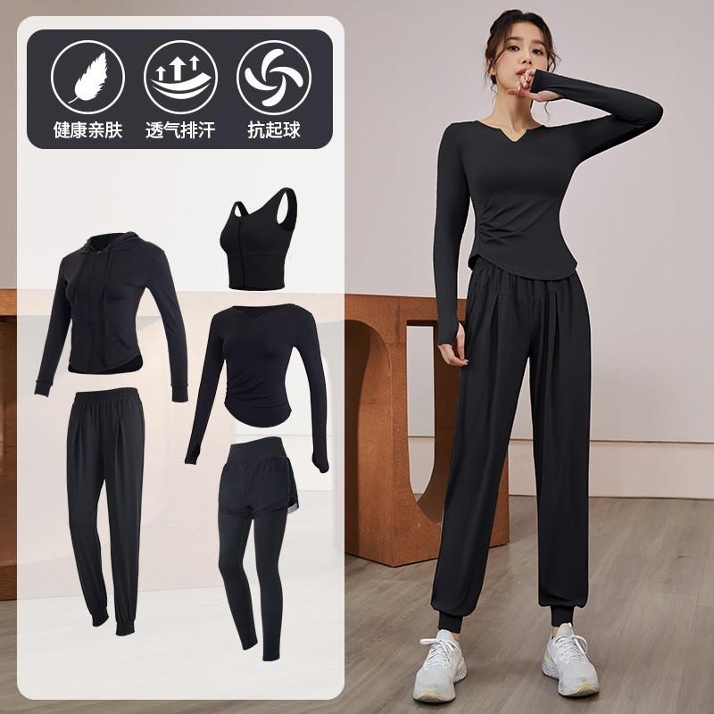 Womens Quick-Dry Fitness Set Gym Yoga Running Long Sleeve Top Pants Sportswear
