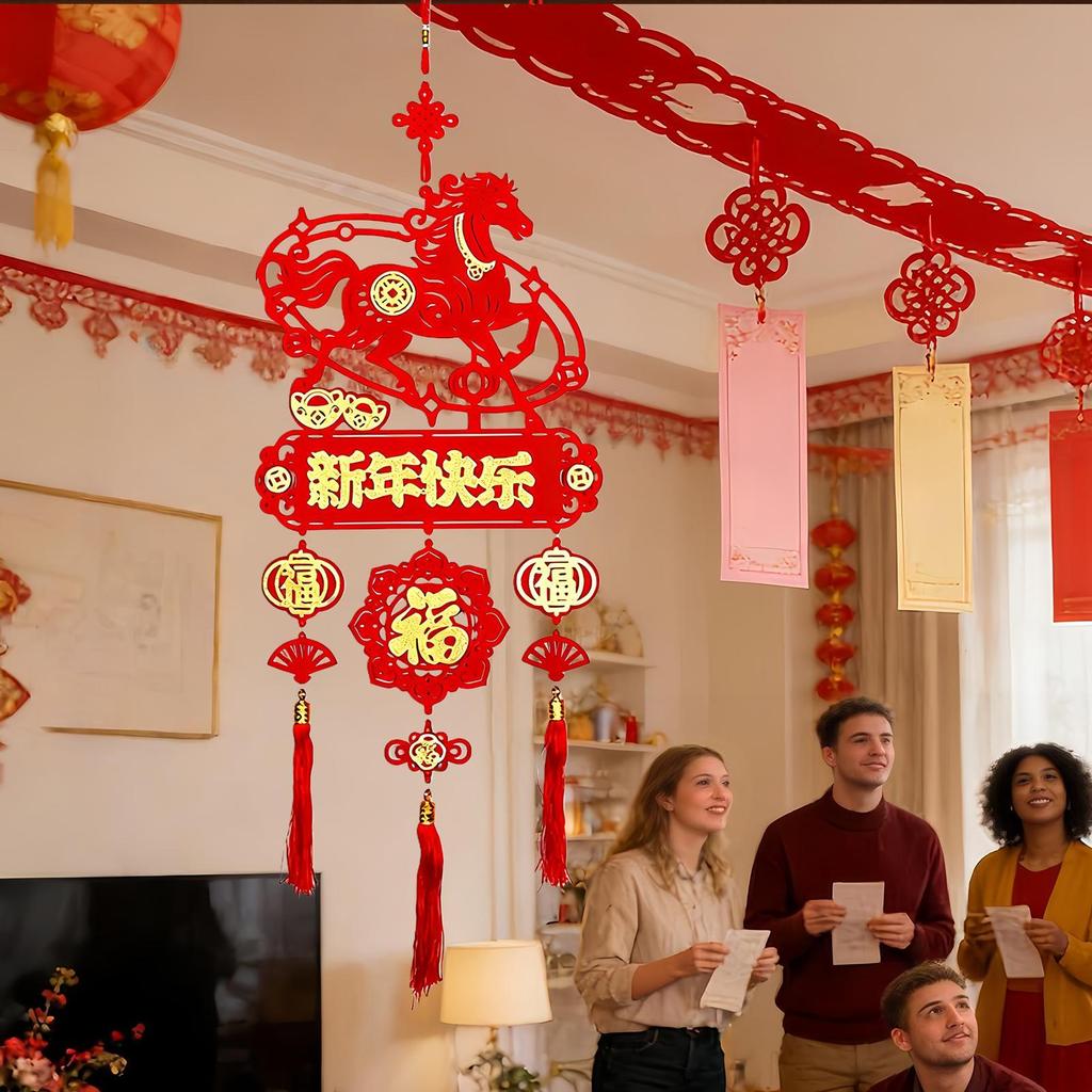 2026 Year Of The Horse Hanging Ornaments With Tassels Spring Festival Fu Character Door Hanging Tassels For New Year