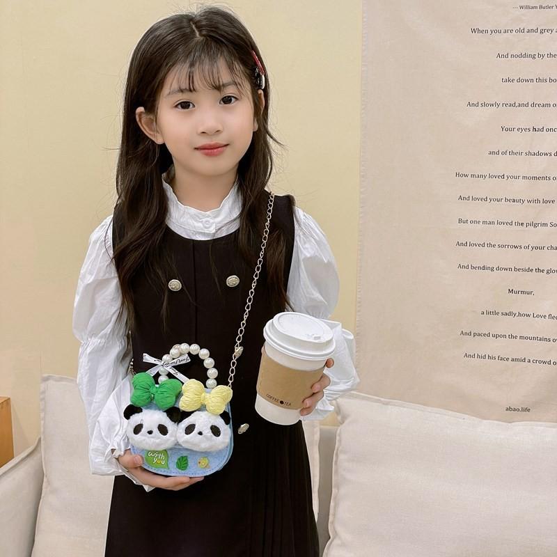 Charming Kids Crossbody Bag Featuring Cartoon Panda And Trendy Chain Design For Daily Use