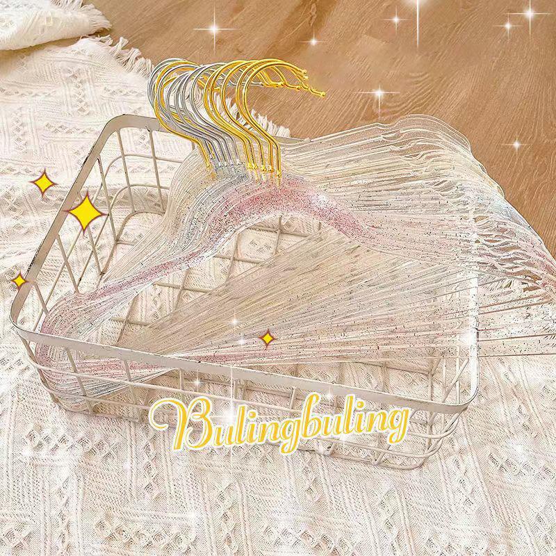 10PCS Acrylic Plastic Hangers Glitter Traceless Clothes Drying Hanger Female Wardrobe Clothing Space-Saving Storage Organizer