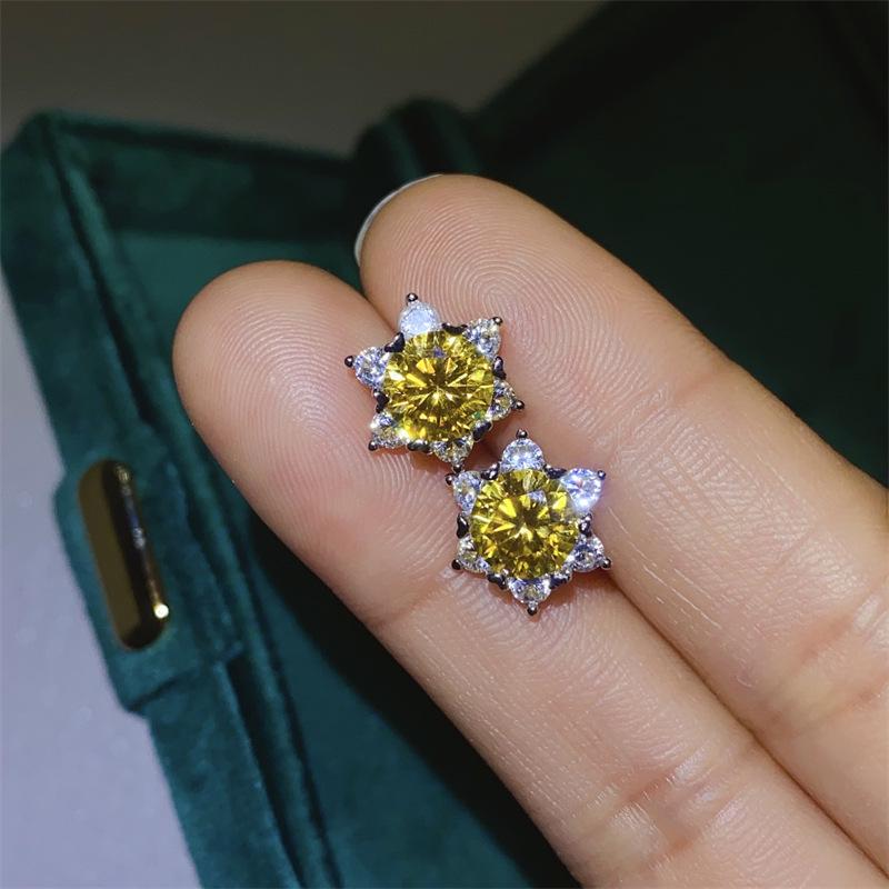 18K Gold-Plated Yellow Moissanite Hexagram Stud Earrings in S925 Sterling Silver