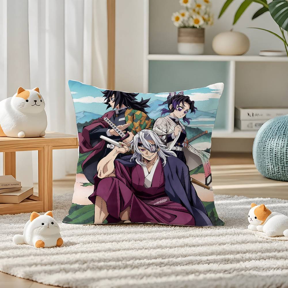 Demon Slayer Shinazugawa Sanemi Anime Plush Pillow Cover Soft Short Plush Cushion Cover For Sofa Bedroom Home Decor Gift