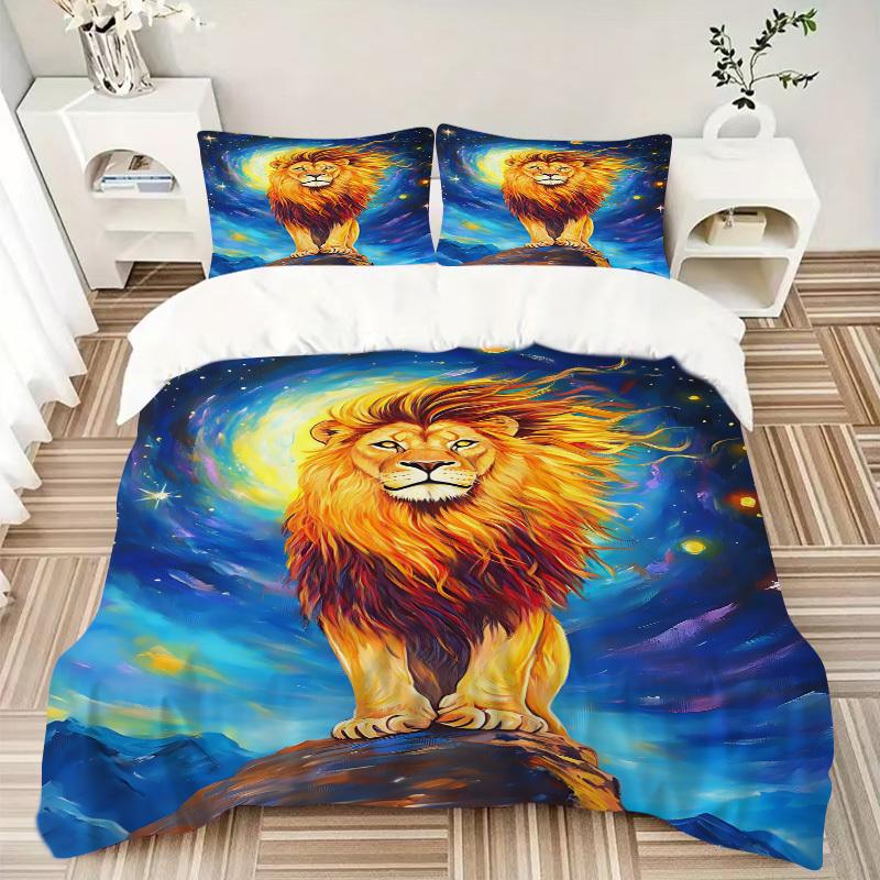 3pcs Lion, Fantasy Art Duvet Cover Set, Soft Comfortable Duvet Cover,Guest Room (1*Duvet Cover + 2*Pillowcase, Without Core) Yy251104101