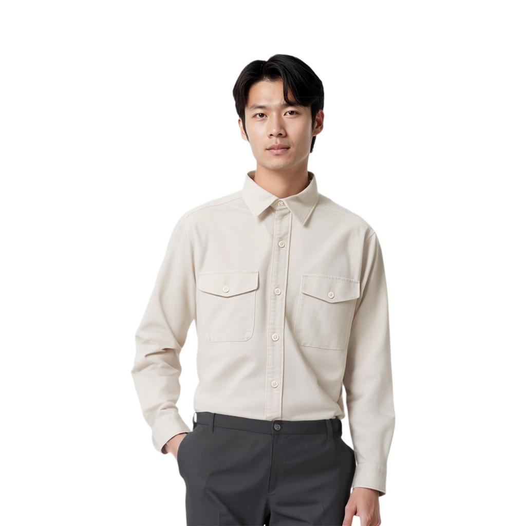 Uniqlo Solid Color Single-Breasted Pocket Design Pointed Collar Long Sleeve Shirt Men Shirts Off-White 464935-01
