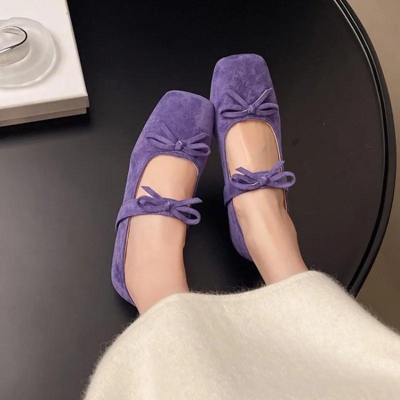 Damen Innenerhöhende Einzelne Schuhe Frühling Quadratische Zehenpartie Flacher Mund Schmetterlingsknoten Fuß Weiche Sohlen Rutschfeste Flache Schuhe