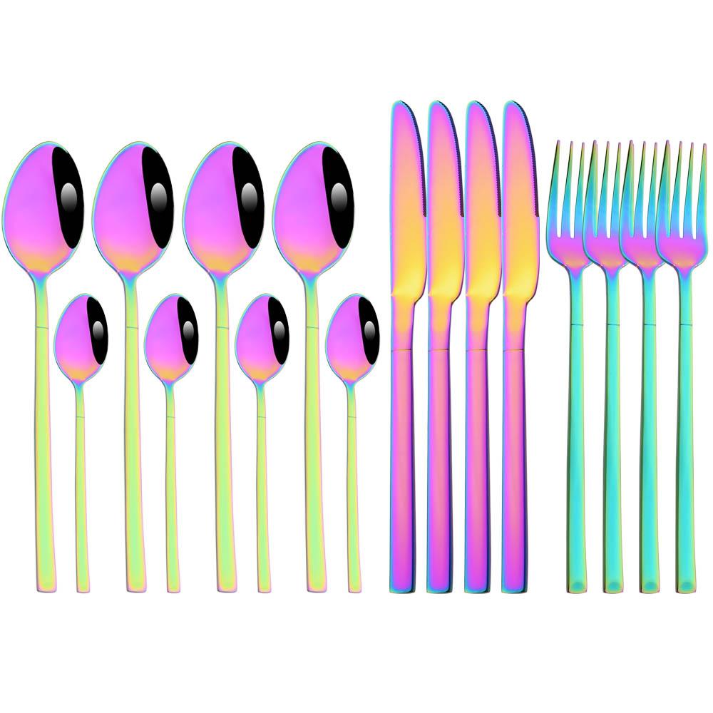 Jankng 16 sztuk czarne sztućce złote szwy zestaw obiadowy ze stali nierdzewnej kuchnia strona główna zachodnie zestaw sztućców nóż widelec łyżki zestaw zastawy stołowej