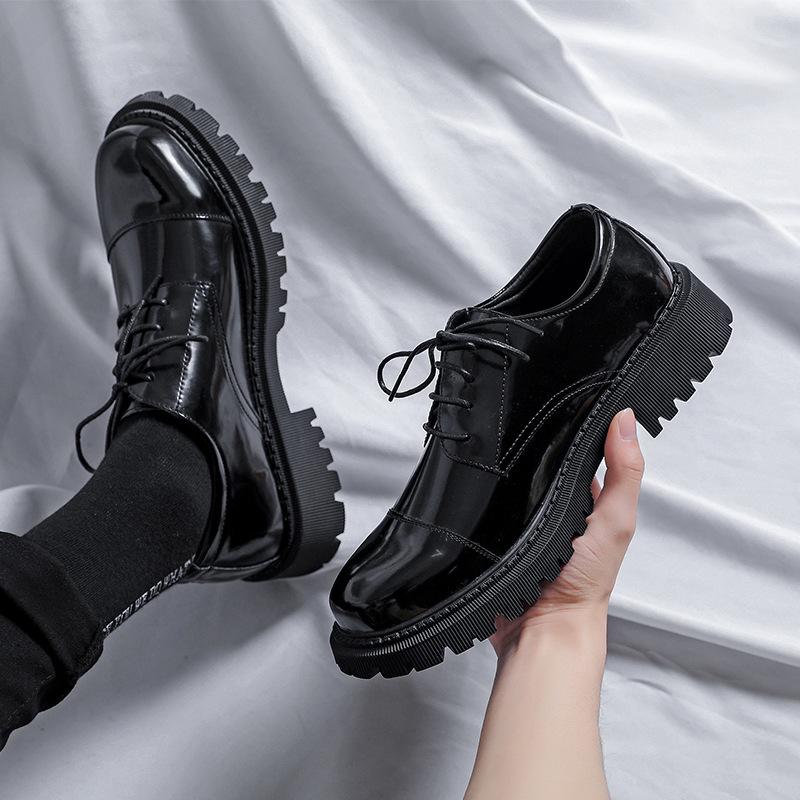 Small leather shoes men's British style spring 2021 new casual round head lace-up platform men's shoes 1018-R