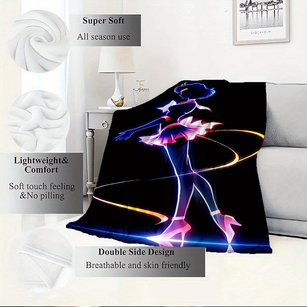 For Sailor Moon,Anime,Silhouette-Themed Flannel Blanket, Glam Style, Digital Print, All-Season Comfort, Tear-Resistant, Knitted Craftsmanshi