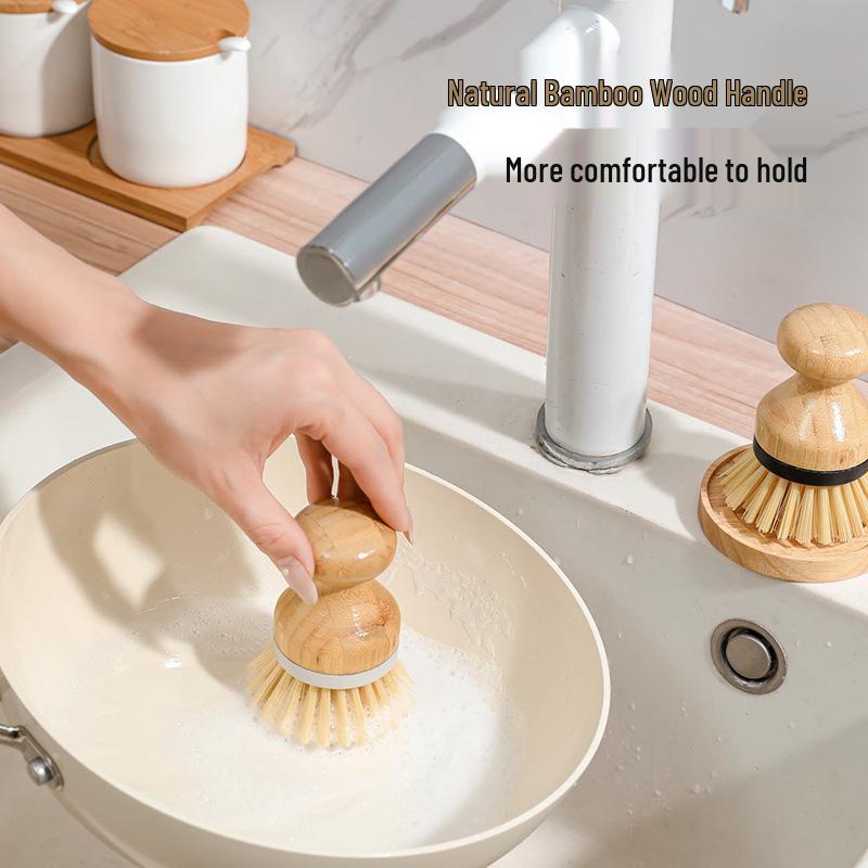 Multi-functional Bamboo Dishwashing & Pot Cleaning Brush with Short & Long Handles for Non-scratch Kitchen, Fruit, and Vegetable Cleaning