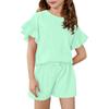 Girls' Summer Outfit Ruffle Sleeve Top And Shorts Clothing Set Lightweight Casual Two Piece