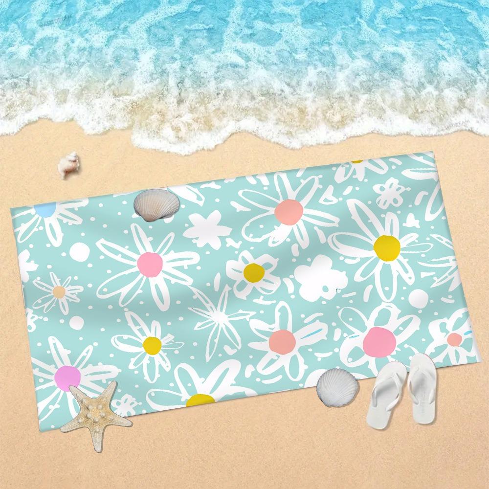 

Cute Hand Drawn Daisy Flower Beach Towe Girly Summer Coastal Vacation Print Soft Absorbent Quick Dry Beach Blanket W30*H60(CM)