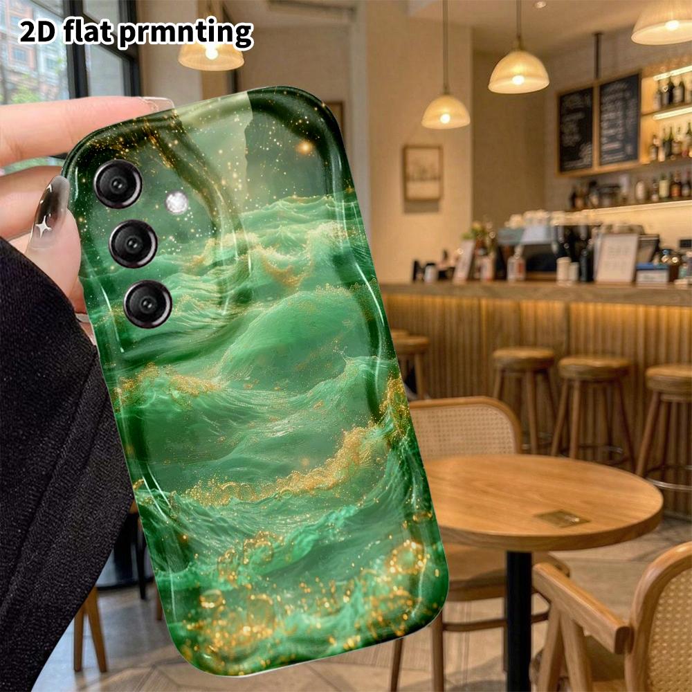 Phone Case: 2D Flat Samsung Galaxy A34 A35 S20 S22 S21 FE Plus Ultra Protective Case, Gilded Jade Waves, Christmas and Halloween Gift