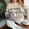 Simple striped knitted sweater women's autumn and winter crew neck loose sweater jacket top trendy casual versatile
