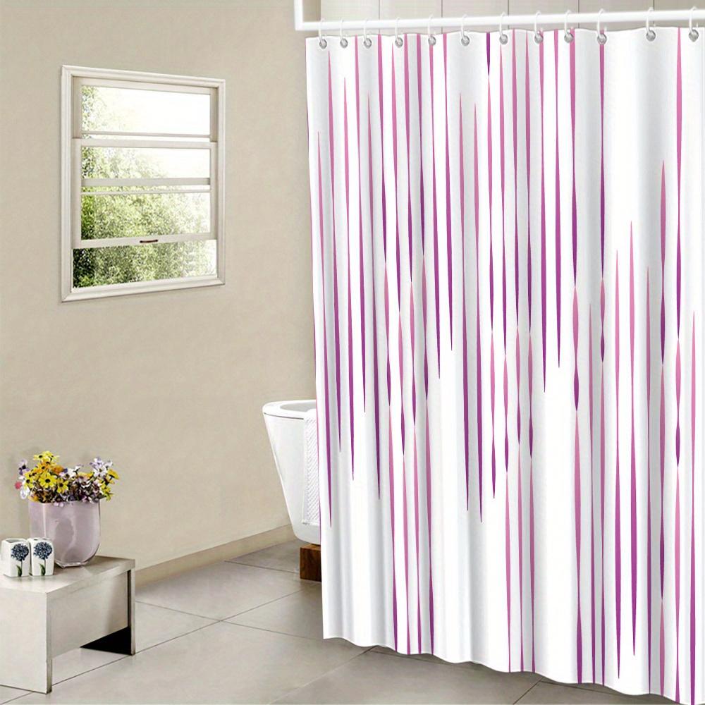 

Elegant Abstract Pink & Purple Shower Curtain - Vertical Stripes, Minimalist Style, Polyester, 12 Hooks, Machine Washable W60H190(CM)-1 Pcs