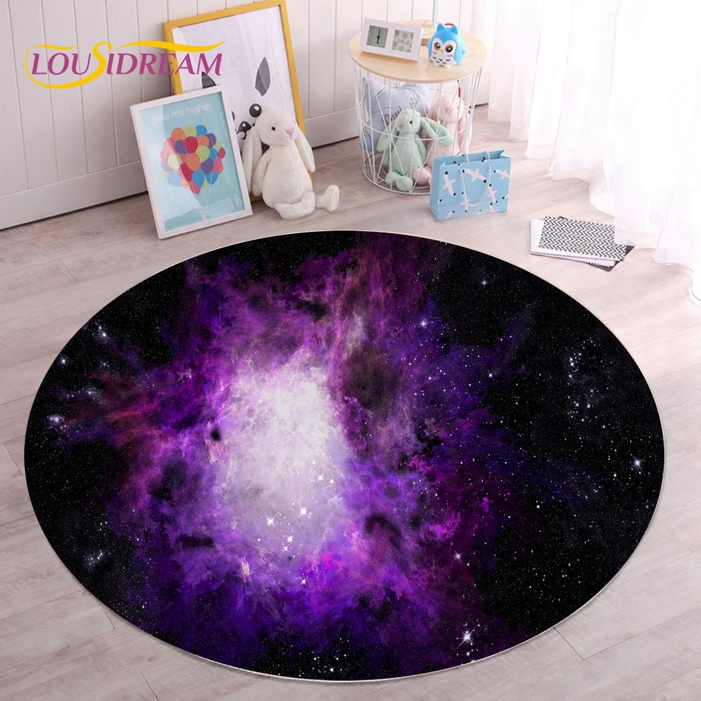 HD Galaxy Universe Space Stars Runder Teppich, Teppich für Wohnzimmer, Kinderzimmer, Sofa, Spielzimmer, Dekoration, rutschfeste Bodenmatte