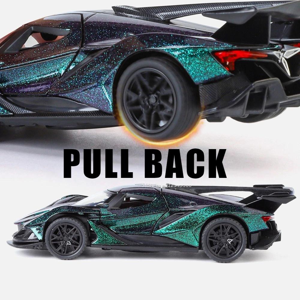 1:32 Apollo IE EVO Racing Car Model Toy Music Light Pull Back Super Car Doors Opened Metal Diecast Vehicle Models for Kids Gift
